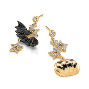 Jeulia Halloween Fun Bat & Pumpkin Sterling Silver Asymmetrical <b>Dangle</b> <b>Earrings</b> - Product Image 3