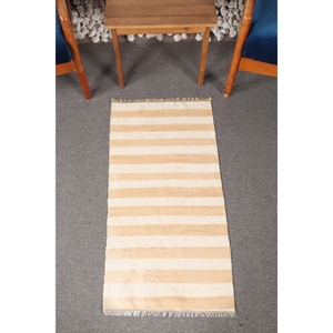 Tapis turc 1,6 x 3,2 pieds, petit tapis vintage, tapis rayé jaune et blanc - Product Image 1