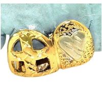 Grillz personnalisé en or massif 14K avec moissanite, 2 dents, pointe incisive, face ouverte, double capuchon, kit de moulage, bijoux fins pour piercing