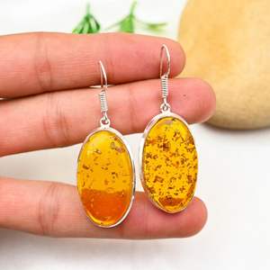 Pendientes de Ámbar Báltico, Plata de Ley 925, Joyería de Piedras Preciosas de Ámbar Hecha a Mano, Regalo para Mujer, Aniversario, Moda - Product Image 5