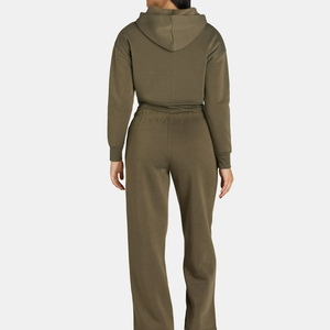 Women's Autumn Casual Knitting 100% Cotton Long Sleeve Button Fleece Hoodie and Sweat Pants Two Piece Set Gym Tracksuit - Product Image 3