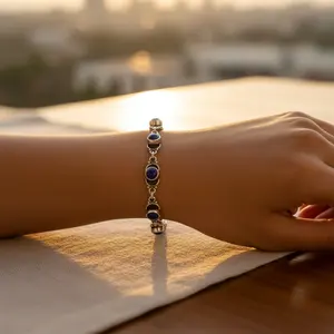 925 <b>Silver</b> Women's Daily Wear <b>Bracelet</b> with Blue Sapphire Diamond <b>Pearl</b> Rhodium & Gold Plated Religious Style Jewelry - Product Image 2