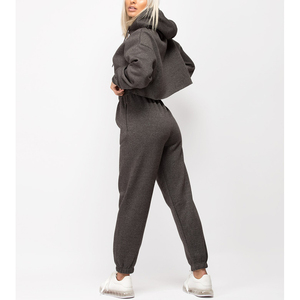 New Fashion Womens Custom Crop Hoodie Tracksuit Washed Distressed Oversized Streetwear <b>Plus</b> <b>Size</b> <b>Jogger</b> <b>Set</b> Autumn - Product Image 4