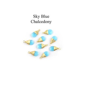 Pendentif en forme de poire en calcédoine bleu ciel, argent sterling 925 7x10mm connecteur de goutte de pierres précieuses à facettes bijoux pour femmes - Product Image 1