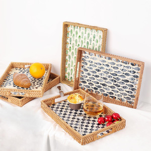 Plateau d'incrustation de mop en mosaïque de luxe plateaux en rotin de style moderne plateau de rangement tissé en nacre - Product Image 2