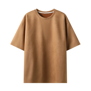 Camiseta de manga corta de verano para hombre, ropa de calle informal a la moda, Camiseta de punto de gamuza de Color sólido con cuello redondo holgada, serigrafía - Product Image 1