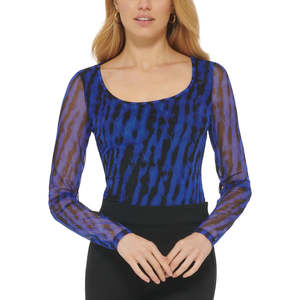 Body in maglia blu con stampa serpente taglia XL da donna DKNY, aderente, sexy, stile streetwear, per feste, in tessuto a maglia - Product Image 1