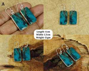 Boucles d'oreilles pendantes en argent sterling 925 avec chrysocolle, cadeau tendance pour mariage et fête, bijoux élégants faits à la main en pierre naturelle - Product Image 5