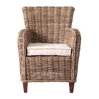 Fauteuil en Rotin Naturel Tressé à la Main avec Coussin, Chaise en Osier Durable et Élégante pour Salon ou Patio