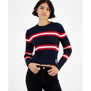 Maglione a maniche lunghe girocollo a righe a coste stile preppy da donna Tommy Jeans blu - Taglia L per la stagione autunnale - Product Image 1