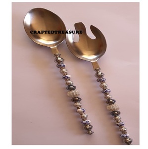 Cuchara de servidor de ensalada de metal hecha a mano con mango de hojas al por mayor para servir ensaladas en bodas y fiestas para uso doméstico en la cocina - Product Image 6
