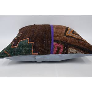 Almohada de retazos Kilim de lana marrón, almohada decorativa de 16x16 pulgadas, ropa de cama tejida con estampado Floral Vintage, suelo portátil - Product Image 5