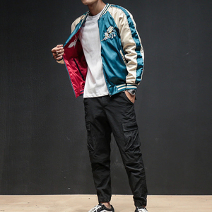 Chaqueta Universitaria de Satén de Lujo Unisex, Estilo Retro Urbano, Cuello Alto, Chaqueta de Béisbol con Letras, Moderna, Informal y Elegante, 100% - Product Image 3
