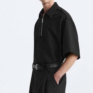 Camisetas Polo informales ajustadas de alta calidad para hombre, camisetas de algodón de talla grande con cuello vuelto, camisetas polo transpirables con cremallera en blanco para hombre - Product Image 5