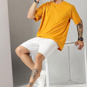 T-shirt en jersey teint en pièce pour homme, grande taille, coupe ample décontractée, manches courtes, col rond, doux, confortable, écologique - Product Image 4