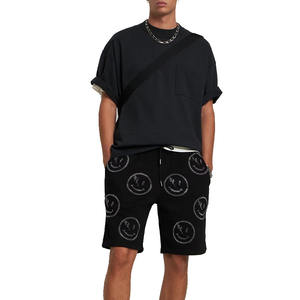 Dernier High Street Men Black Washed Casual Sweat Shorts avec strass et cordons Hommes Short délavé à l'acide - Product Image 1