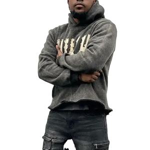 Sudadera con Bordado Desgastado y Logotipo Personalizado, Sudadera Vintage con Dobladillo Deshilachado y Bordado Desgastado para Hombre - Product Image 1