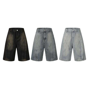 2025 Customized American Street Style Washed Distressed Splicing Loose <b>Baggy</b> <b>Shorts</b> Denim <b>Shorts</b> for <b>Men</b> - Product Image 1