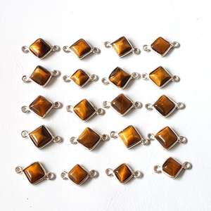 Cabochon en oeil de tigre brun naturel de 7mm 925 argent Sterling or fin Vermeil réglage de lunette carrée pour connecteurs de charme chrétien - Product Image 6