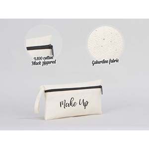 Práctico estuche para lápices de tela de algodón blanco, 8x4, con cremallera frontal, en blanco - Product Image 3