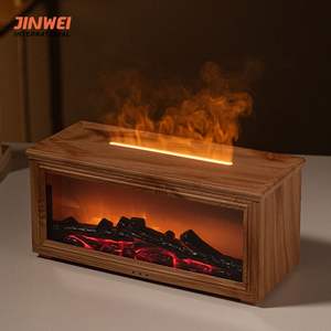 Diffuseur d'arômes à flamme réaliste avec éclairage ambiant et humidification de table en plastique électrique pour la maison 280ml en bois clair - Product Image 1