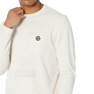 Vente en gros de t-shirts à manches longues en tissu peigné Spandex/coton personnalisés coupe ample et respirants respectueux de l'environnement - Product Image 3