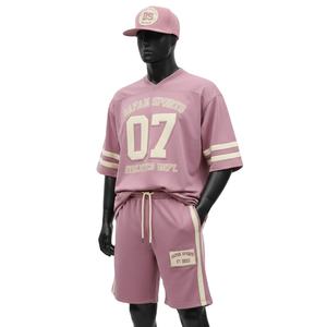 <b>Men</b> Football <b>Short</b> Set High Quality 220 GSM Polyester Interlock Smooth Feel <b>Pink</b> Cream Contrast Panel Logo for <b>men's</b> <b>short</b> set - Product Image 4