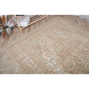 พรมวินเทจขนาด 6.7x10.7 ฟุต พรมตุรกีขนาดใหญ่ พรมสีเบจขอบสีน้ำเงิน - Product Image 4