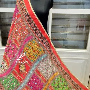 Nouveau Fantaisie À La Main Broderie Miroir Travail Pakistanais Soie Dupattas Bohème Broderie À La Main Coloré Dupattas Pour Les Femmes Vêtements