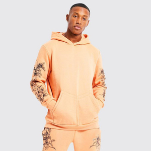 Nuevo diseño chándal 100% algodón pesado Puff impresión Logo pantalón y pulóver recortado Sudadera con capucha conjunto para hombres - Product Image 3