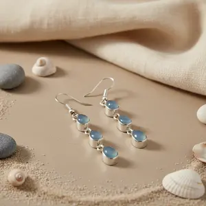 Boucles d'oreilles pendantes en calcédoine bleue pour femmes - Argent 925 - Cadeau - Product Image 2