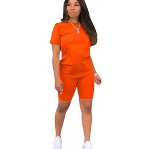 Ensemble 2 pièces pour femme, tenue décontractée, couleur unie, T-Shirts, survêtement d'entraînement, pantalon moulant, costume, combinaison - Product Image 4