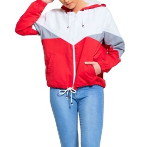 Chaqueta cortavientos para mujer al por mayor tela de poliéster personalizada alta calidad oversize capucha larga cortavientos de nailon colores sólidos - Product Image 6