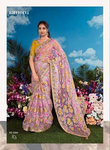 Vente en gros de saris brodés à bordure de créateur de collection en tissu fantaisie complexe pour vêtements indiens pakistanais à des tarifs bas disponibles - Product Image 4