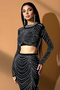 Robe Maxi en crêpe perlée argentée d'inspiration vintage ornée d'une ligne taille naturelle tapis rouge glamour fête mariage bal paillettes - Product Image 3