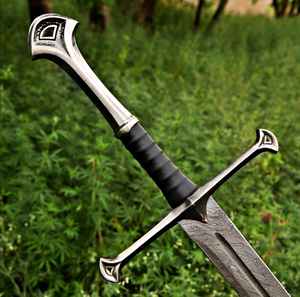 ดาบไวกิ้งเหล็กดามัสกัสคุณภาพสูง งานแฮนด์เมด ตีขึ้นรูปด้วยมือ ขายส่งยอดนิยม สำหรับการเอาตัวรอดกลางแจ้งและตั้งแคมป์ พร้อมปลอกดาบ - Product Image 5