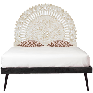 Cabecero de Cama Mandala Floral Decorativo Blanco Tallado a Mano, Iluminado, Altura Ajustable, Diseño Artesanal, Apariencia Antigua, Material de Madera - Product Image 2
