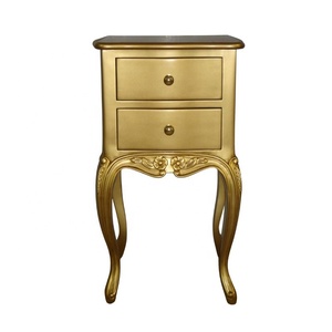 Table de chevet dorée, petite commode, reproduction antique, table de chevet en bois, table à lampe pour ensemble de meubles de chambre et mobilier d'hôtel - Product Image 2