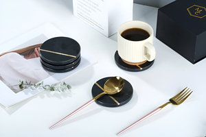 Conception personnalisée Dessous de verre rond en céramique et marbre Pierre de luxe Blanc Noir Vert Boissons à bas prix - Product Image 2