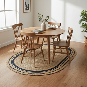 Tapis de jute ovale minimal avec bande de bordure noire Pile moyenne réversible lavable écologique pour salle à manger avant lit ou salon - Product Image 4