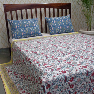 Hot Selling Queen Size Indian Heritage Dohar <b>Quilt</b> Handcrafted Organic Cotton Block Printed Embroidered in Vintage Kantha Style - Product Image 4