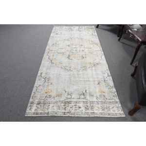 Tapis vintage, tapis de sol 3,7x8,4 pieds, tapis en laine blanc et orange - Product Image 1