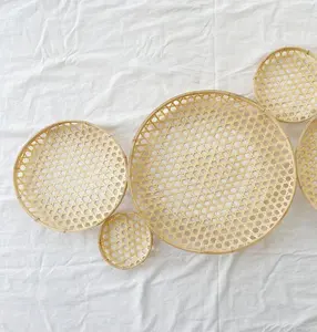 Ensemble d'ornements muraux suspendus en bambou de haute qualité tissés à la main pour la cuisine de style vintage du Vietnam