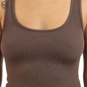 Top corto sin mangas de punto acanalado elástico liso para mujer, estilo urbano, venta al por mayor - Product Image 4