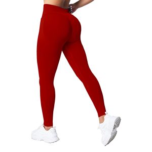 Mallas de Yoga lisas simples de Color sólido rojo, mallas de Yoga personalizadas para mujer, ropa deportiva, mallas de gimnasio hechas de alta calidad - Product Image 4