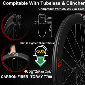 Set di Ruote in Carbonio BUCKLOS YN1500 per Bici da Strada, 700C, Freno a Disco Center Lock, 45/50/57mm - Product Image 4