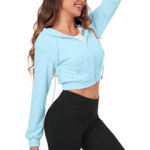 Sudadera con Capucha de Algodón de Alta Calidad para Mujer, para la Temporada de Otoño, Personalizable, con Cierre Completo, Estilo Corto, Sudadera Larga con Capucha para Mujer - Product Image 1