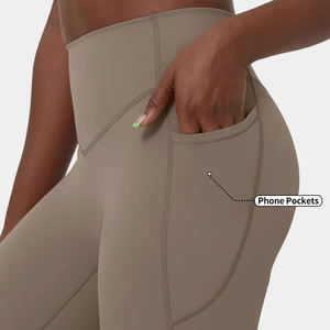 Logotipo personalizado Cintura elástica Mujeres Gimnasio Pantalones para correr Forma de V Levantamiento de glúteos Fitness Yoga Leggings con bolsillos - Product Image 1