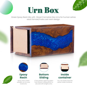 Cremation Urn for Human Ashes & Burial Urns Epoxy & Resin Wood - Female/Male River Blue - Adult 220 Cubic Inch Vintage Urn <b>Box</b> - Product Image 2