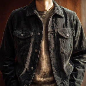 Veste en velours côtelé pour homme de haute qualité, col rabattu et poche poitrine, velours côtelé haut de gamme, veste en velours côtelé vintage - Product Image 3